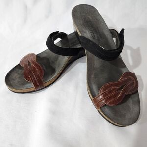 NAOT Womens Wedge Sandals Size 39 (US 8) Black Brown Genuine Leather Resortwear